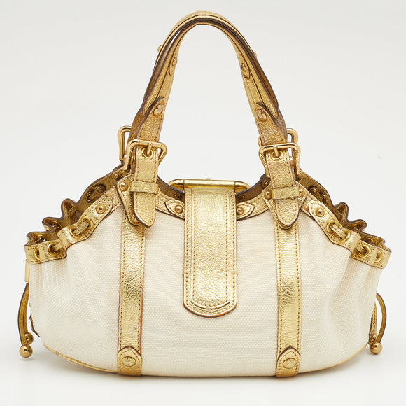 LOUIS VUITTON Cream/Gold Canvas and Leather Antigua Theda PM Bag - Picture 4 of 8